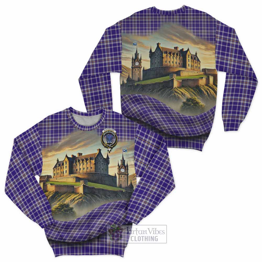 Ochterlony Tartan Family Crest Sweatshirt with Scottish Ancient Castle Style - Tartan Vibes Clothing