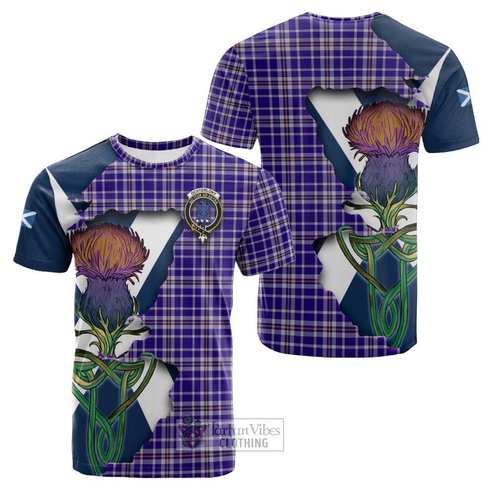 Tartan Vibes Clothing Ochterlony Tartan Family Crest Cotton T-shirt Scottish Thistle Celtic Inspired