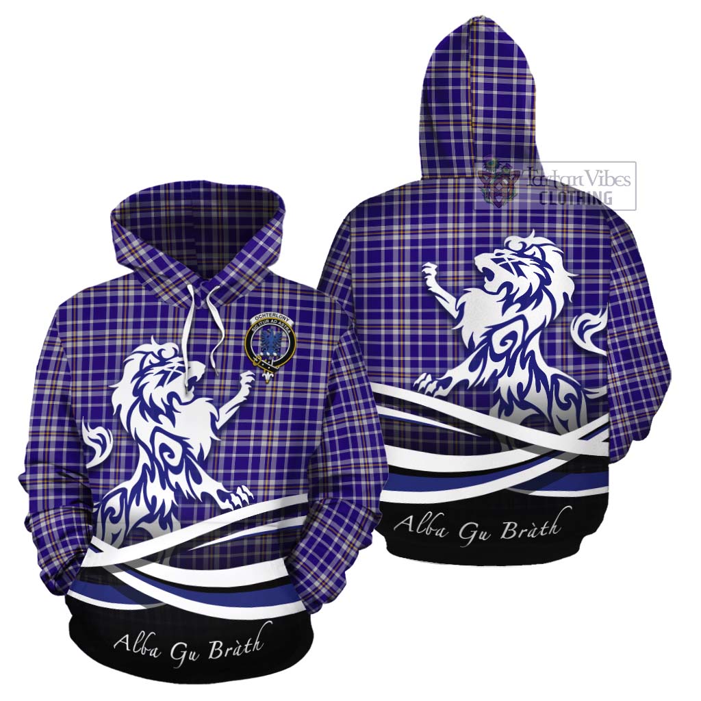 Ochterlony Tartan Cotton Hoodie with Alba Gu Brath Regal Lion Emblem Zip Hoodie - Tartan Vibes Clothing