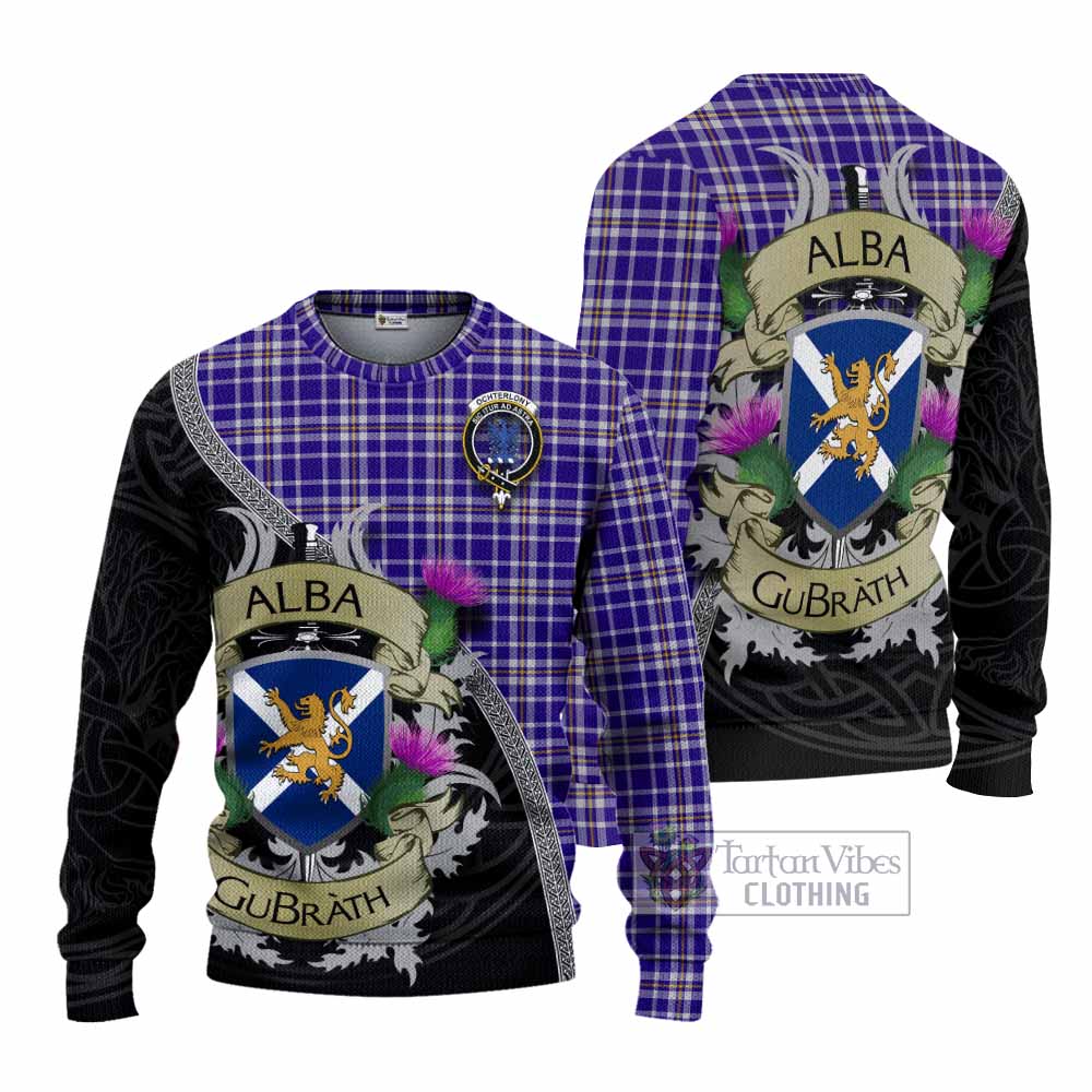 Ochterlony Tartan Family Crest Knitted Sweater Lion Rampant Royal Thistle Shield Celtic Inspired - Tartan Vibes Clothing