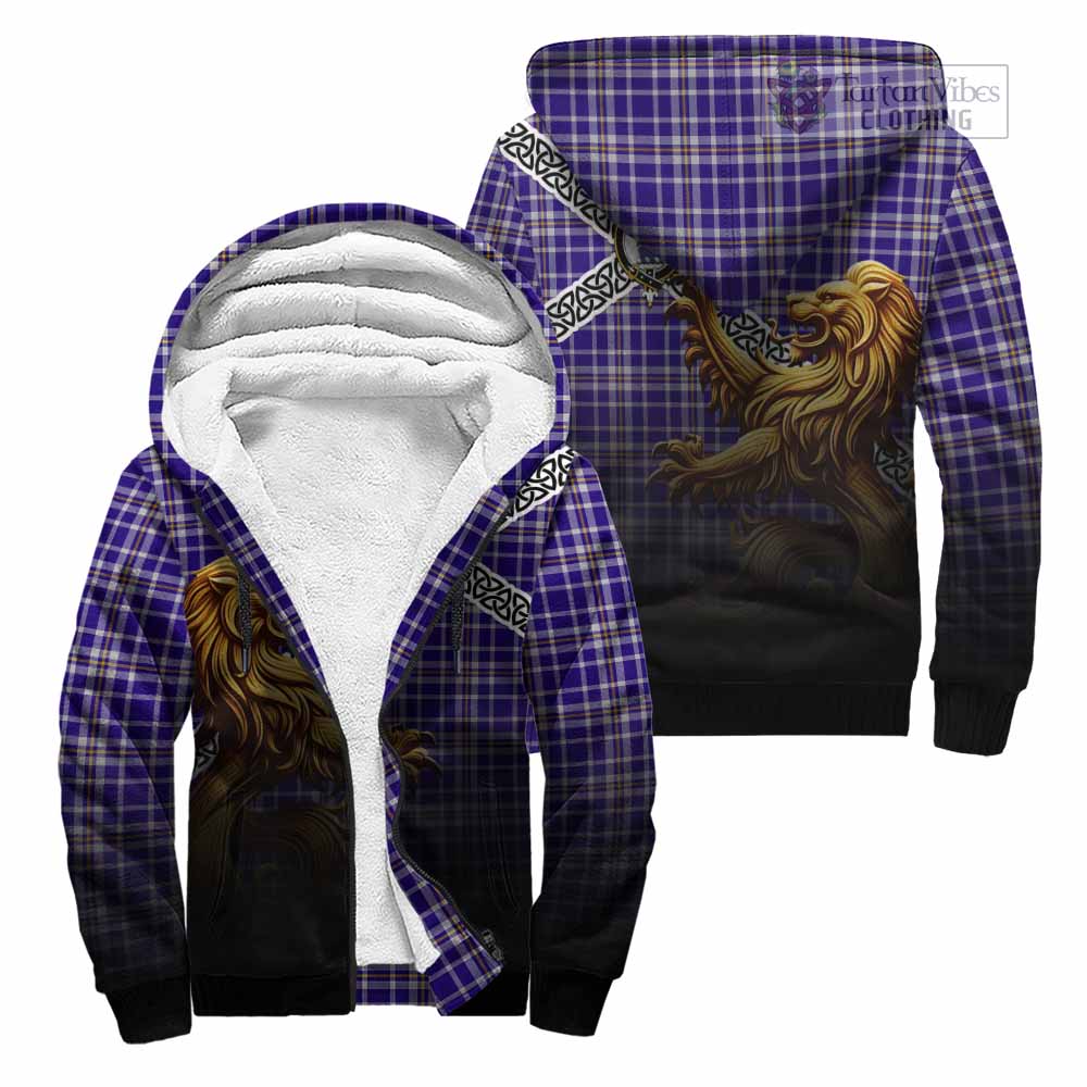 Ochterlony Crest Tartan Sherpa Hoodie with Golden Lion Emblem Celtic Style Unisex - Tartan Vibes Clothing
