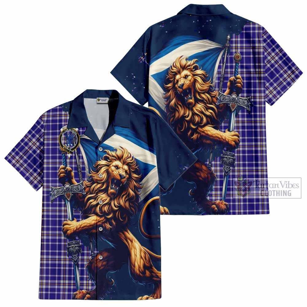 Ochterlony Tartan Family Crest Hawaiian Shirt with Scottish Majestic Lion - Tartan Vibes Clothing