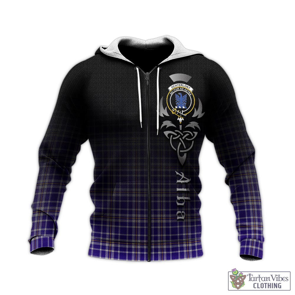 Ochterlony Tartan Knitted Hoodie Featuring Alba Gu Brath Family Crest Celtic Inspired - Tartan Vibes Clothing