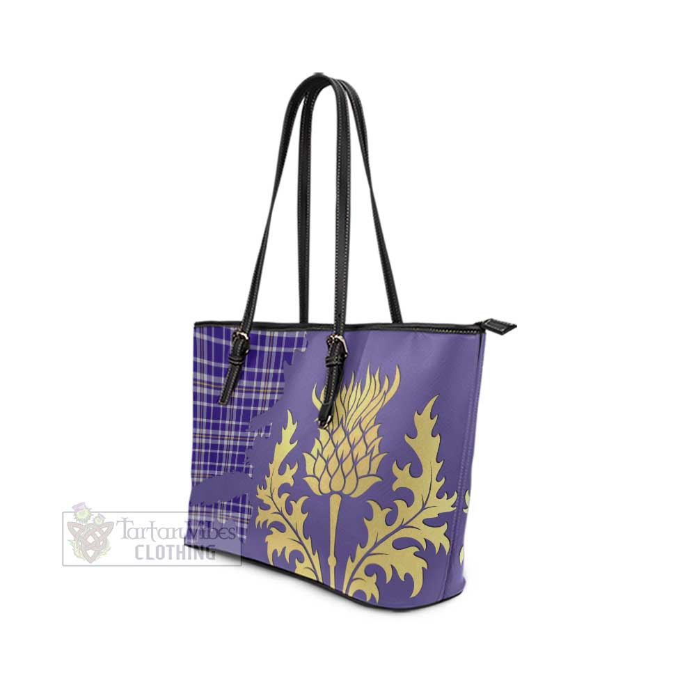 Ochterlony Tartan Leather Tote Bag Gold Thistle Style - Tartan Vibes Clothing