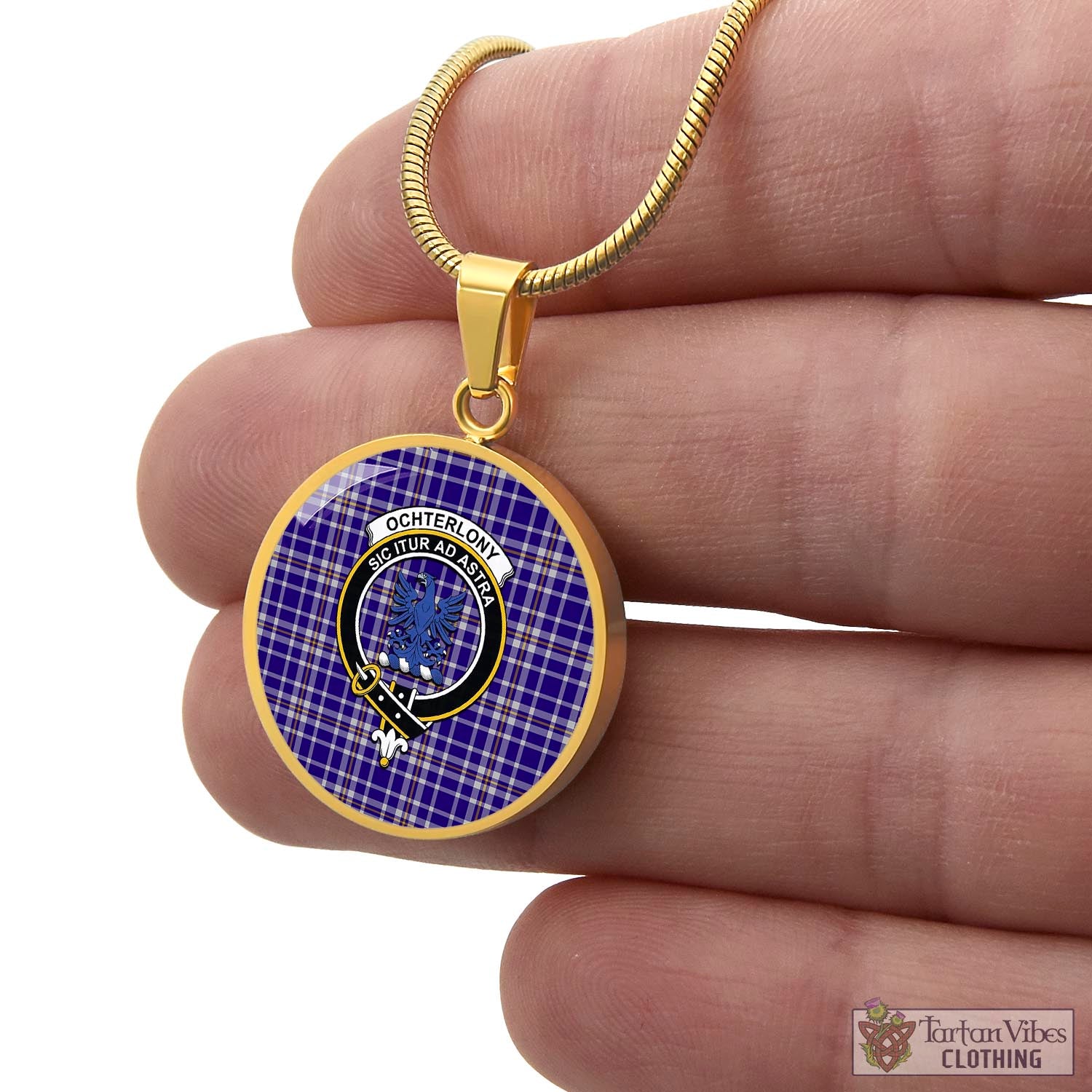 Ochterlony Tartan Circle Necklace with Family Crest - Tartan Vibes Clothing