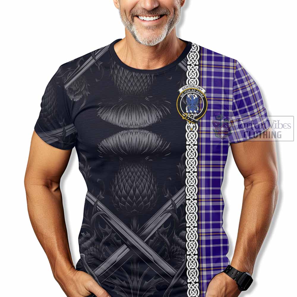 Ochterlony Tartan T-Shirt with Family Crest Cross Sword Thistle Celtic Vibes - Tartan Vibes Clothing
