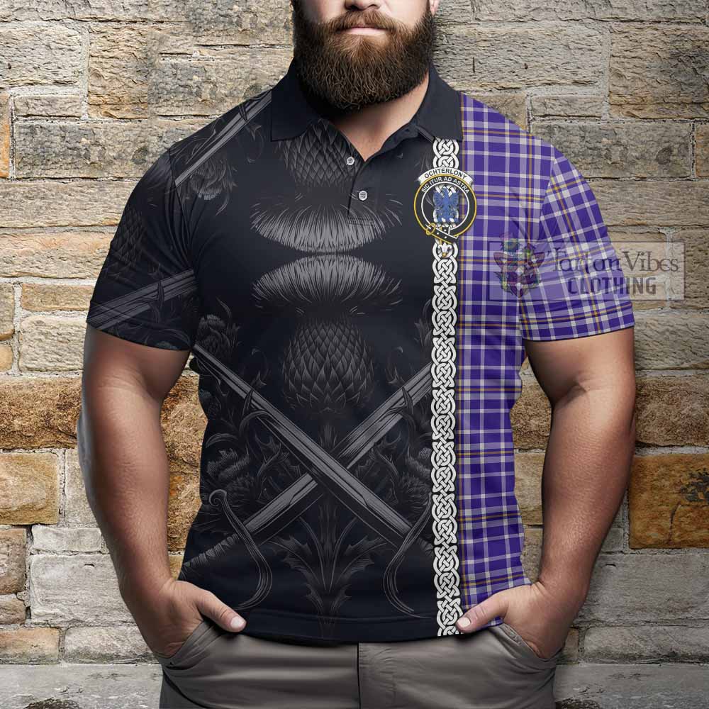 Ochterlony Tartan Polo Shirt with Family Crest Cross Sword Thistle Celtic Vibes - Tartan Vibes Clothing