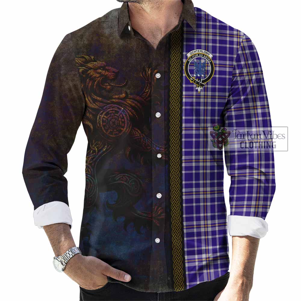 Ochterlony Tartan Family Crest Long Sleeve Button Shirt Alba Gu Brath Be Brave Lion Ancient Style - Tartan Vibes Clothing