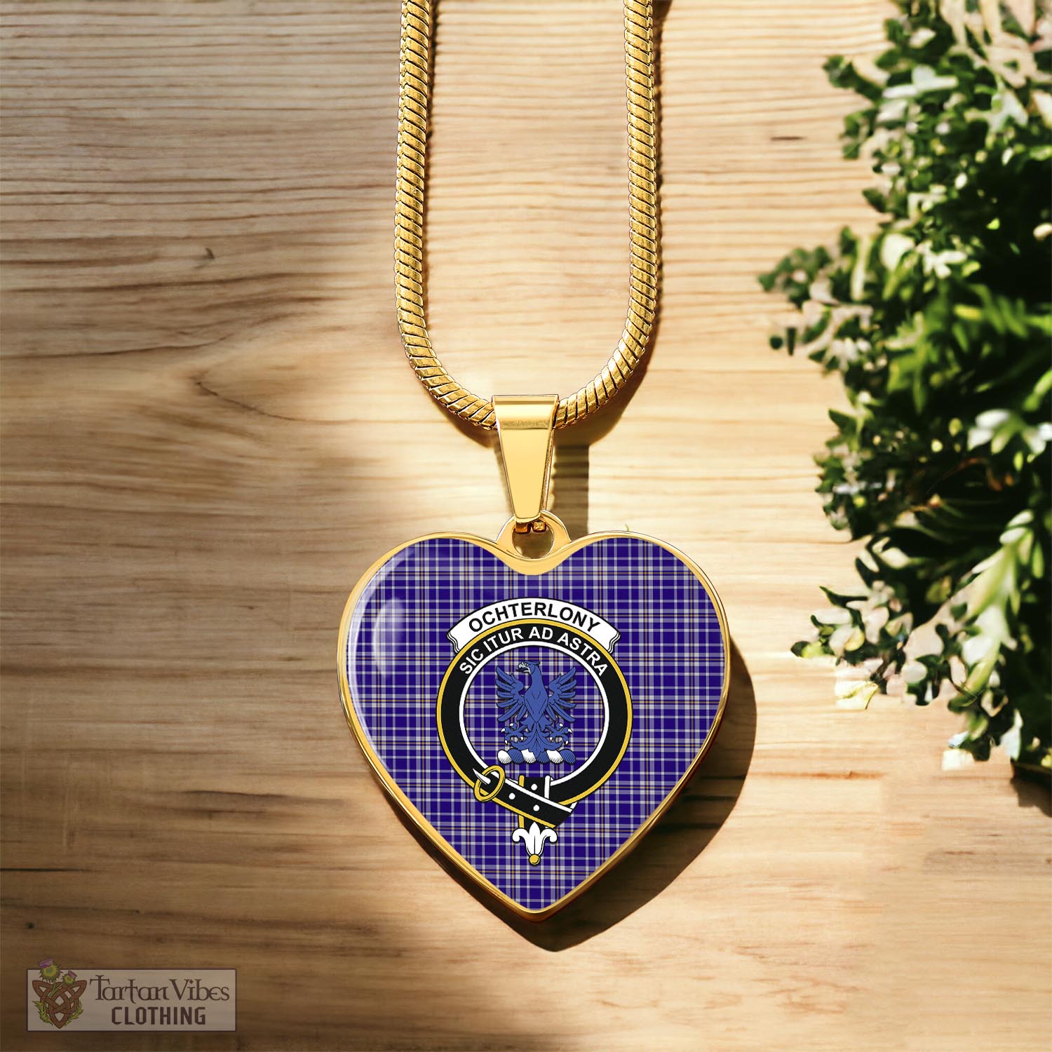 Ochterlony Tartan Heart Necklace with Family Crest Luxury Necklace (Gold) No - Tartan Vibes Clothing