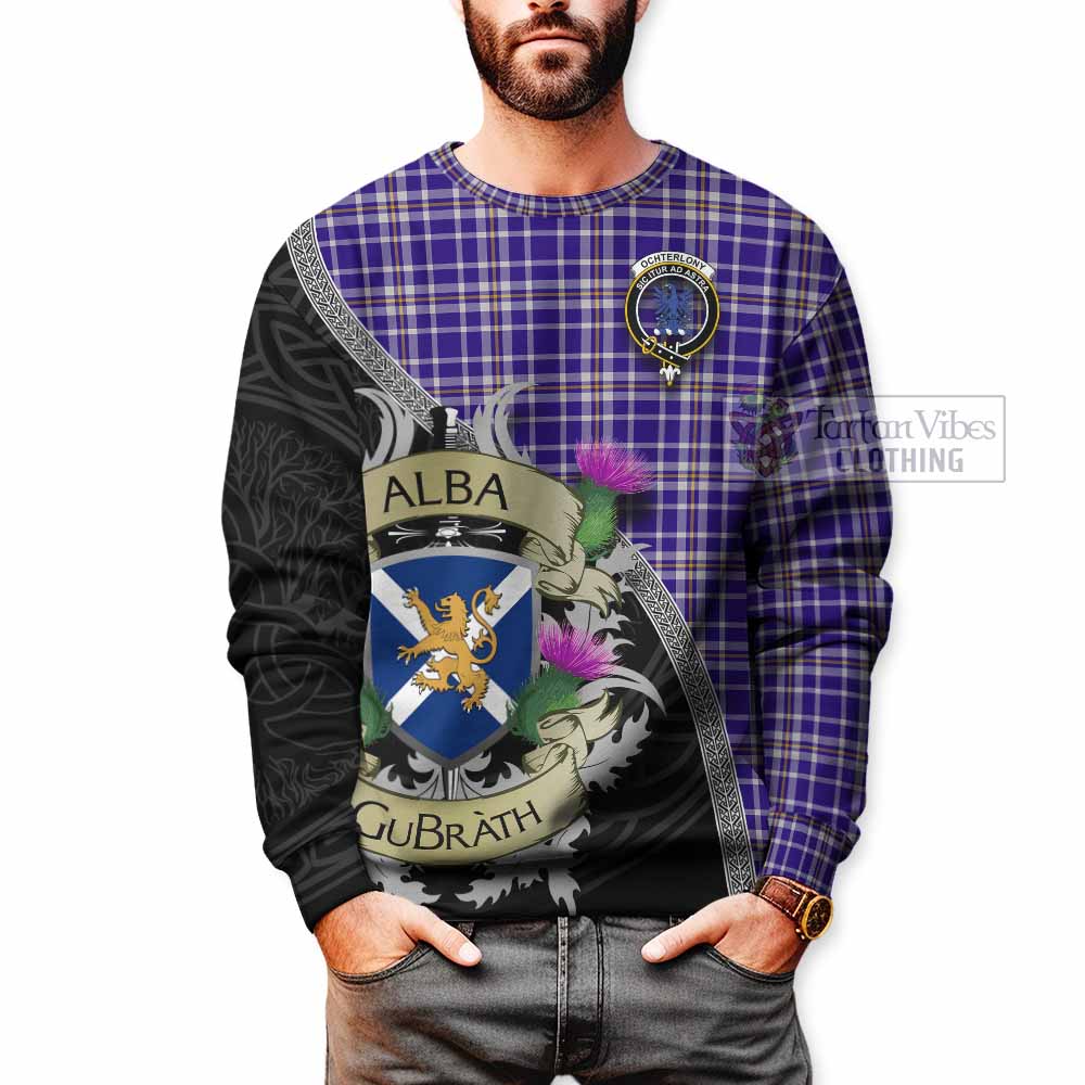 Ochterlony Tartan Family Crest Sweatshirt Lion Rampant Royal Thistle Shield Celtic Inspired - Tartan Vibes Clothing