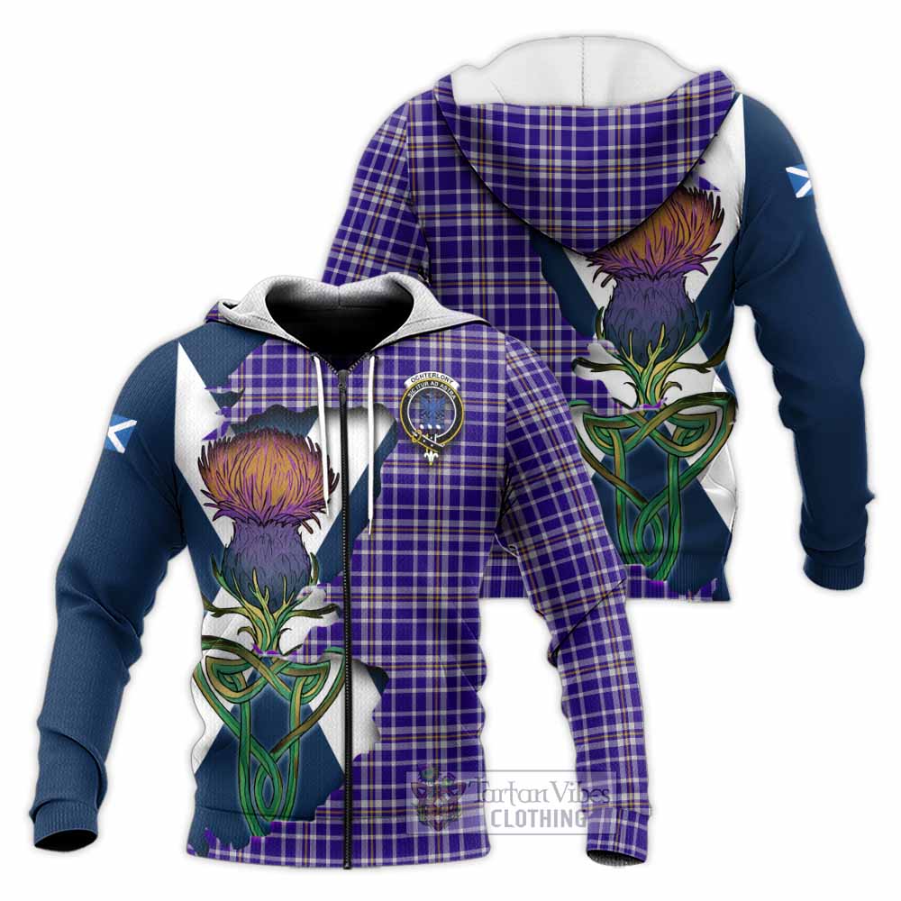 Ochterlony Tartan Family Crest Knitted Hoodie Scottish Thistle Celtic Inspired Unisex Knitted Zip Hoodie - Tartan Vibes Clothing
