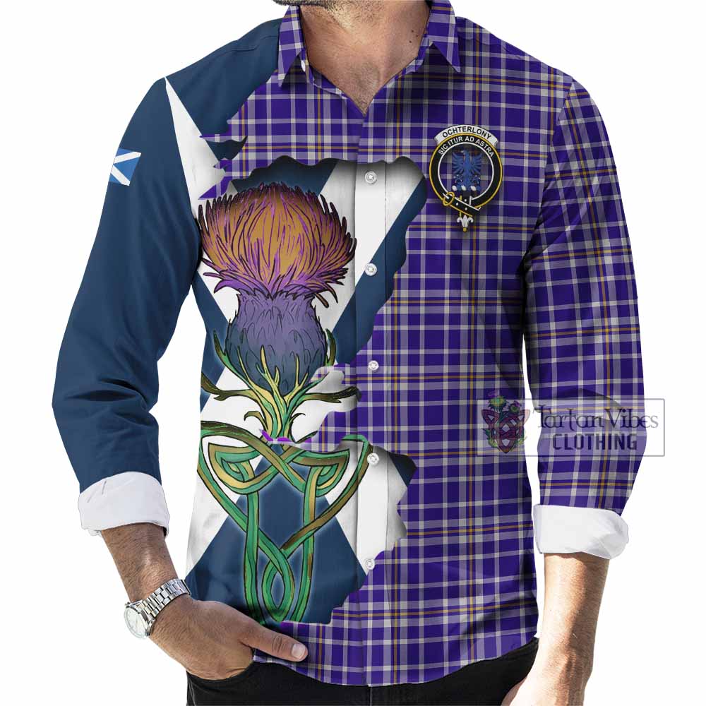 Ochterlony Tartan Family Crest Long Sleeve Button Shirt Scottish Thistle Celtic Inspired - Tartan Vibes Clothing