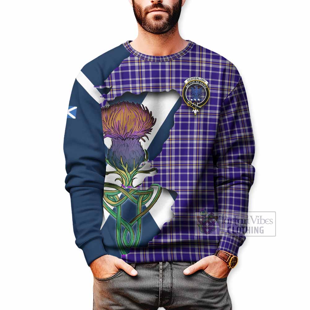 Ochterlony Tartan Family Crest Sweatshirt Scottish Thistle Celtic Inspired - Tartan Vibes Clothing