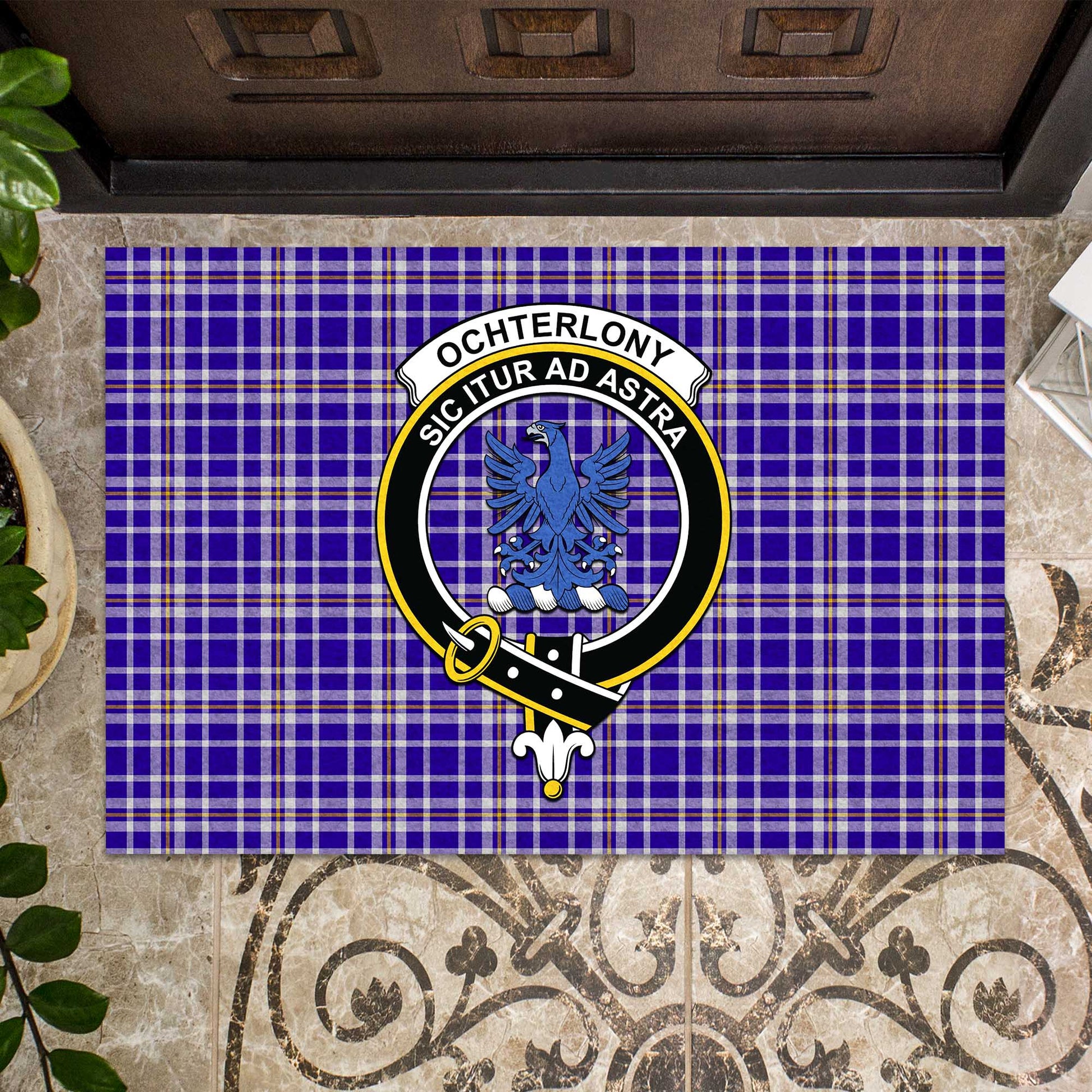 Ochterlony Tartan Rubber Doormat with Family Crest - Tartan Vibes Clothing