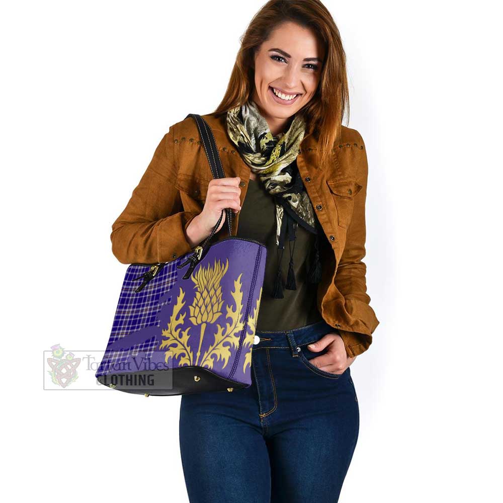 Ochterlony Tartan Leather Tote Bag Gold Thistle Style - Tartan Vibes Clothing