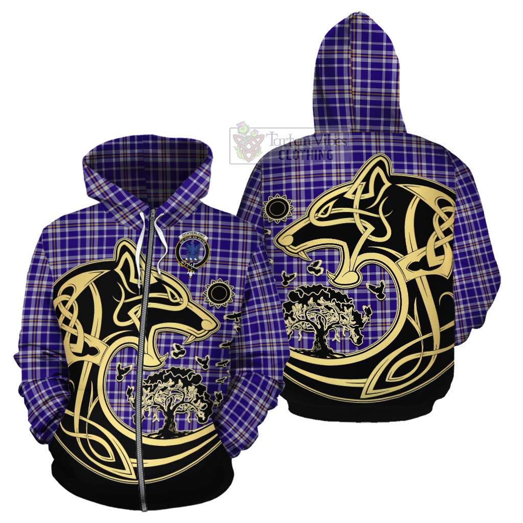 Ochterlony Tartan Cotton Hoodie with Family Crest Celtic Wolf Style - Tartan Vibes Clothing