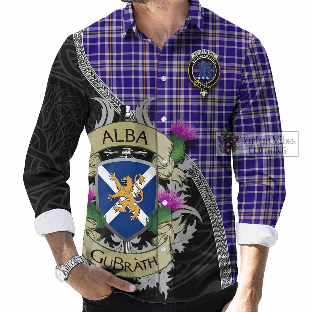 Ochterlony Tartan Family Crest Long Sleeve Button Shirt Lion Rampant Royal Thistle Shield Celtic Inspired - Tartan Vibes Clothing