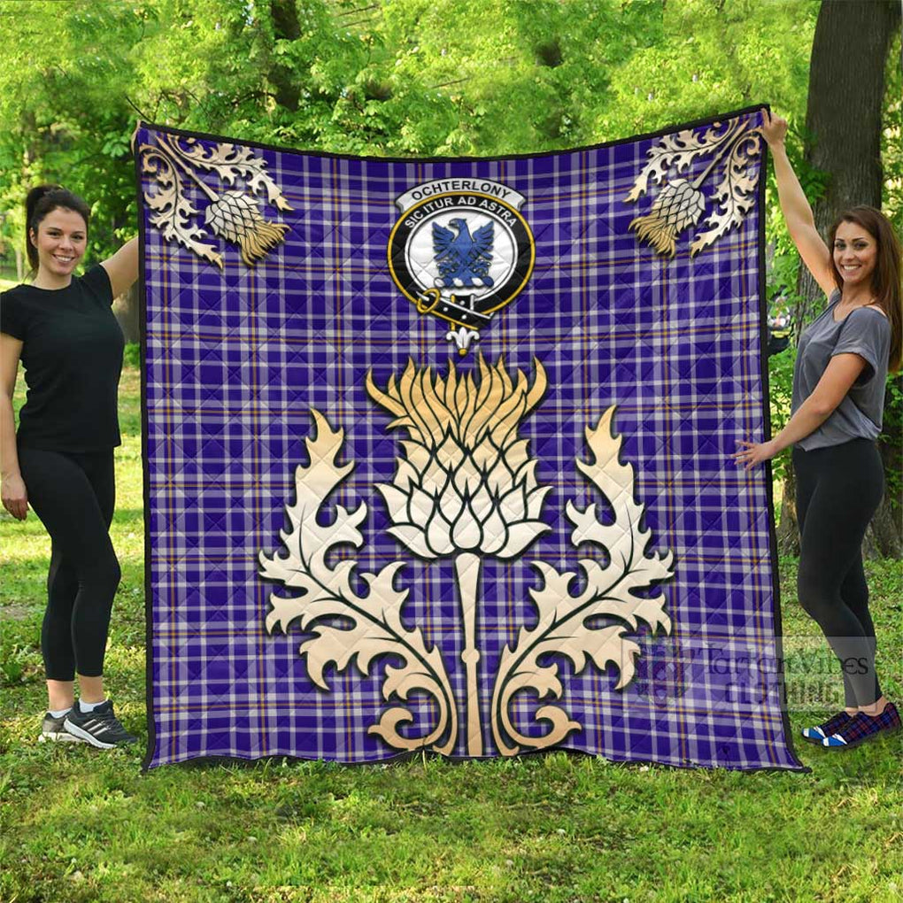 Tartan Vibes Clothing Ochterlony Tartan Quilt with Family Crest and Golden Thistle Style
