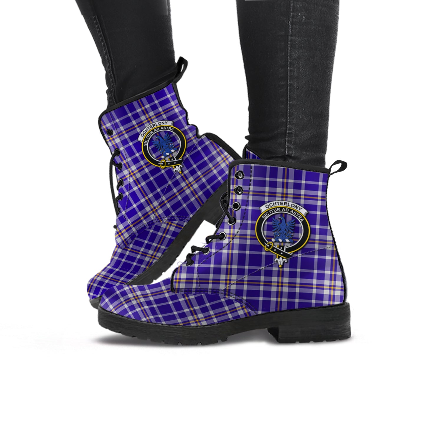 Ochterlony Tartan Leather Boots with Family Crest - Tartan Vibes Clothing