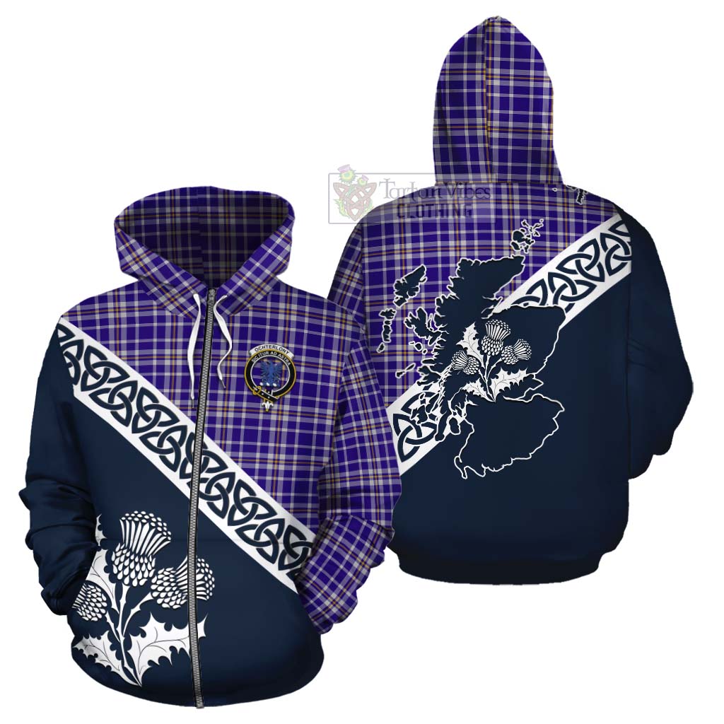 Ochterlony Tartan Cotton Hoodie Featuring Thistle and Scotland Map - Tartan Vibes Clothing