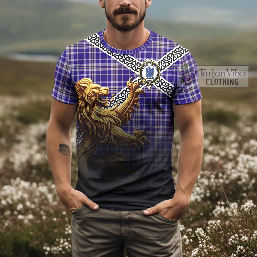 Ochterlony Crest Tartan T-Shirt with Golden Lion Emblem Celtic Style - Tartan Vibes Clothing