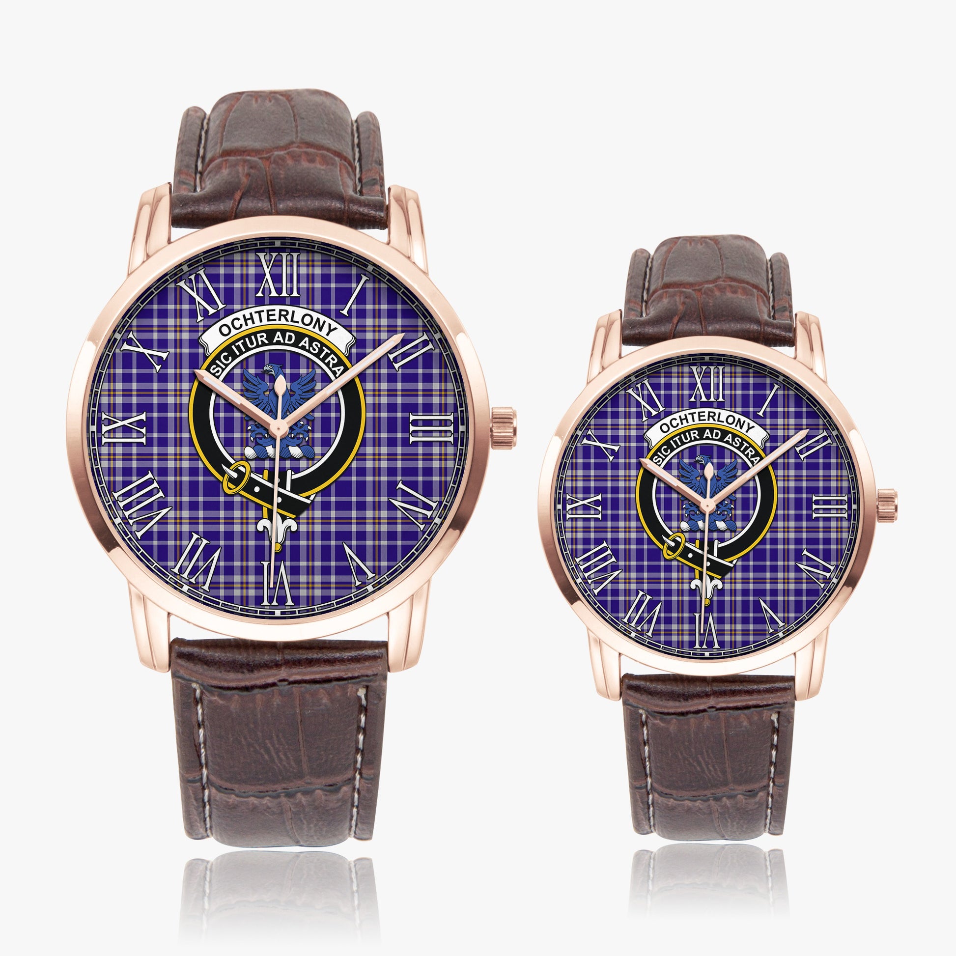 Ochterlony Tartan Family Crest Leather Strap Quartz Watch - Tartanvibesclothing