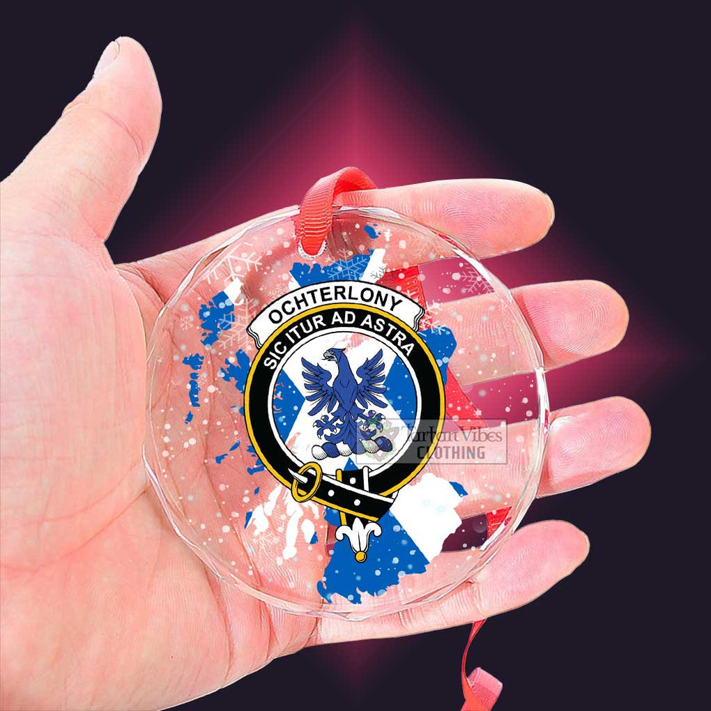 Ochterlony Clan Crest Christmas Glass Ornament with Scotland Map - 2D-tartanvibesclothing