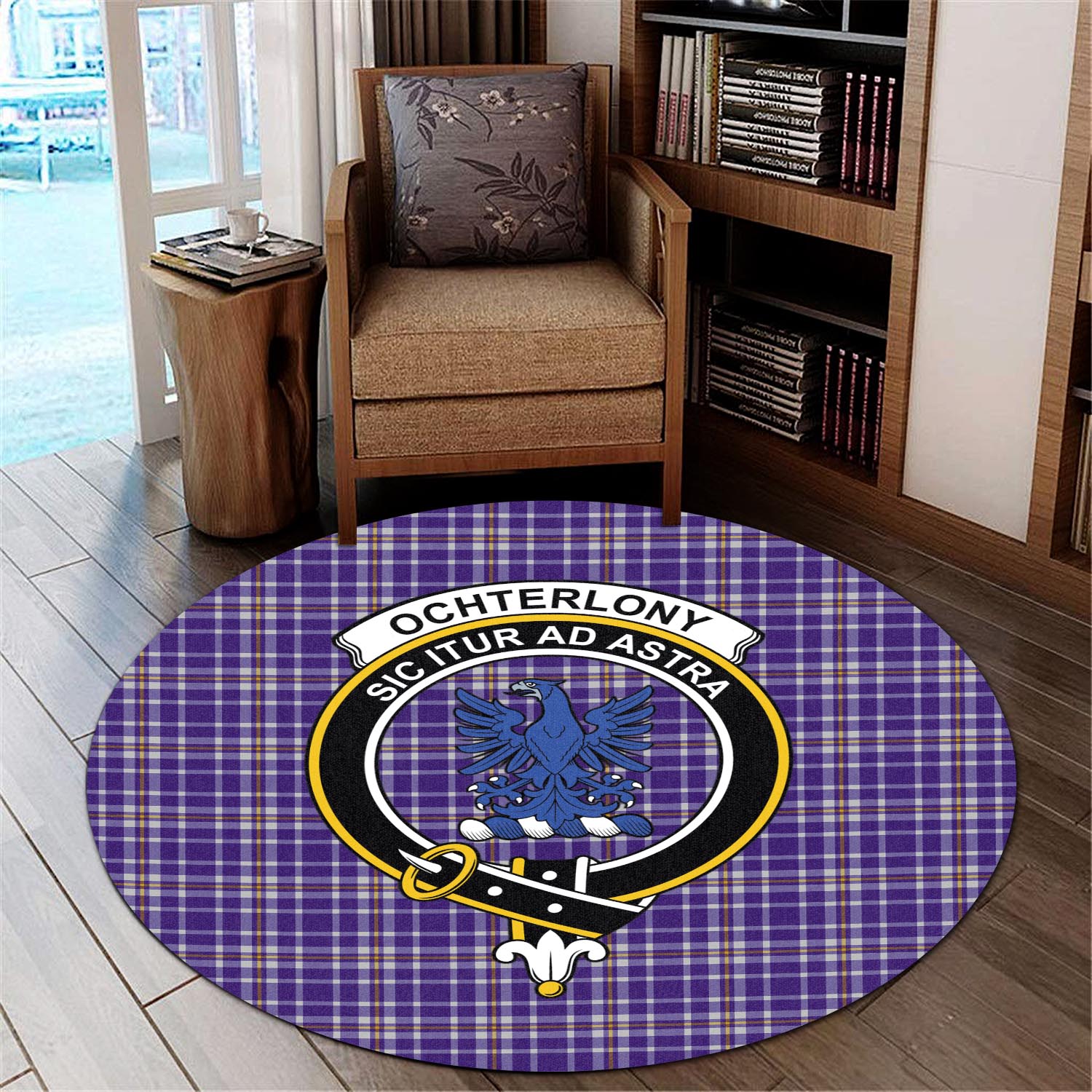 Ochterlony Tartan Round Rug with Family Crest - Tartan Vibes Clothing