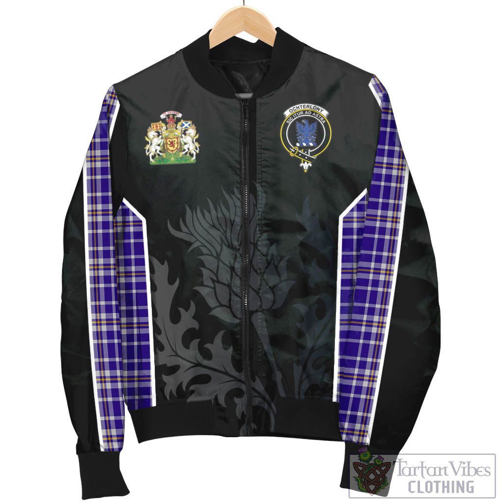 Tartan Vibes Clothing Ochterlony Tartan Bomber Jacket with Family Crest and Scottish Thistle Vibes Sport Style