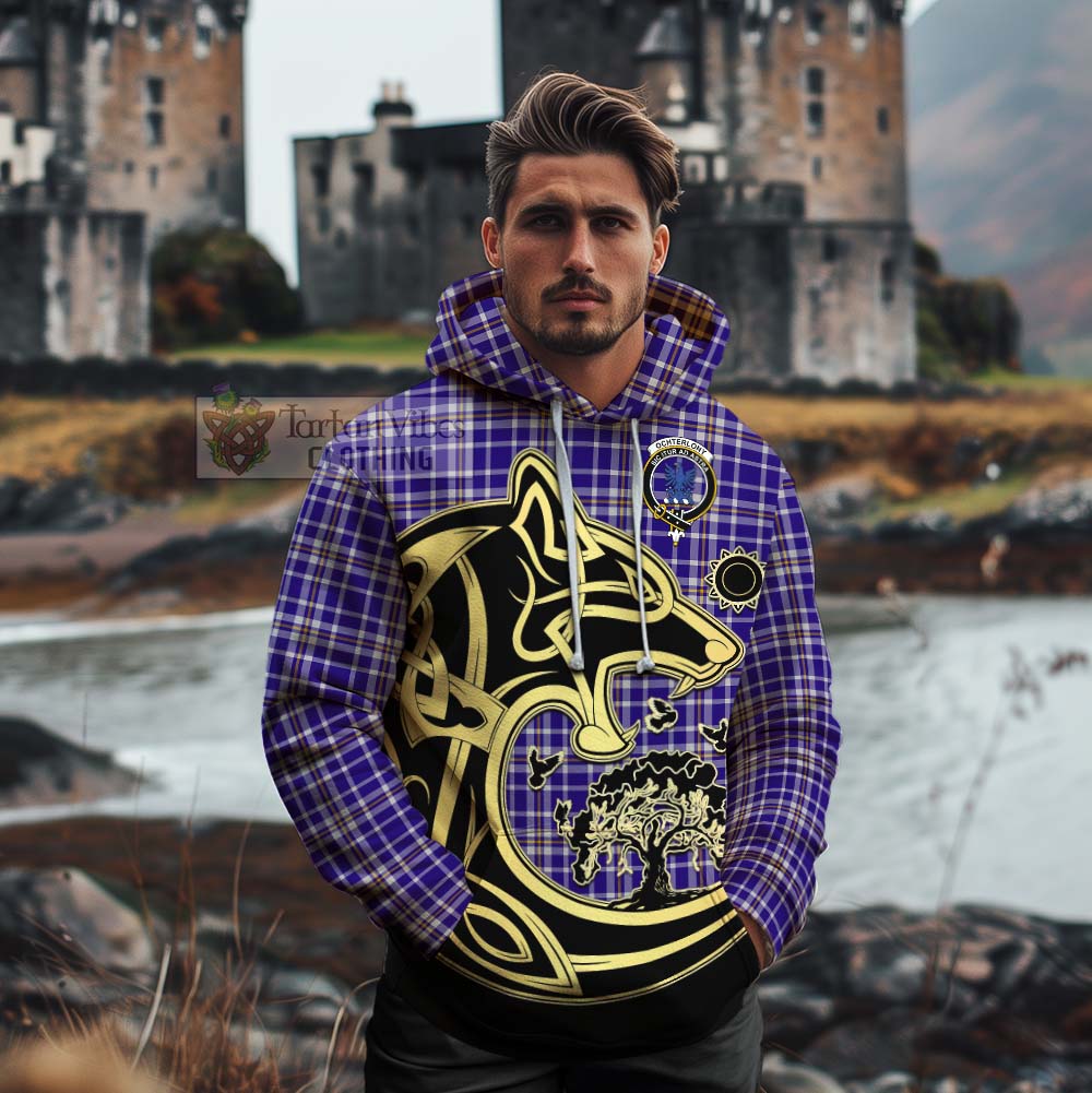 Ochterlony Tartan Cotton Hoodie with Family Crest Celtic Wolf Style - Tartan Vibes Clothing