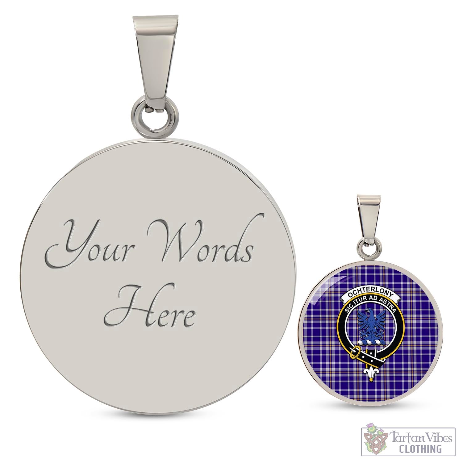 Ochterlony Tartan Circle Necklace with Family Crest Luxury Necklace (Silver) Yes - Tartan Vibes Clothing