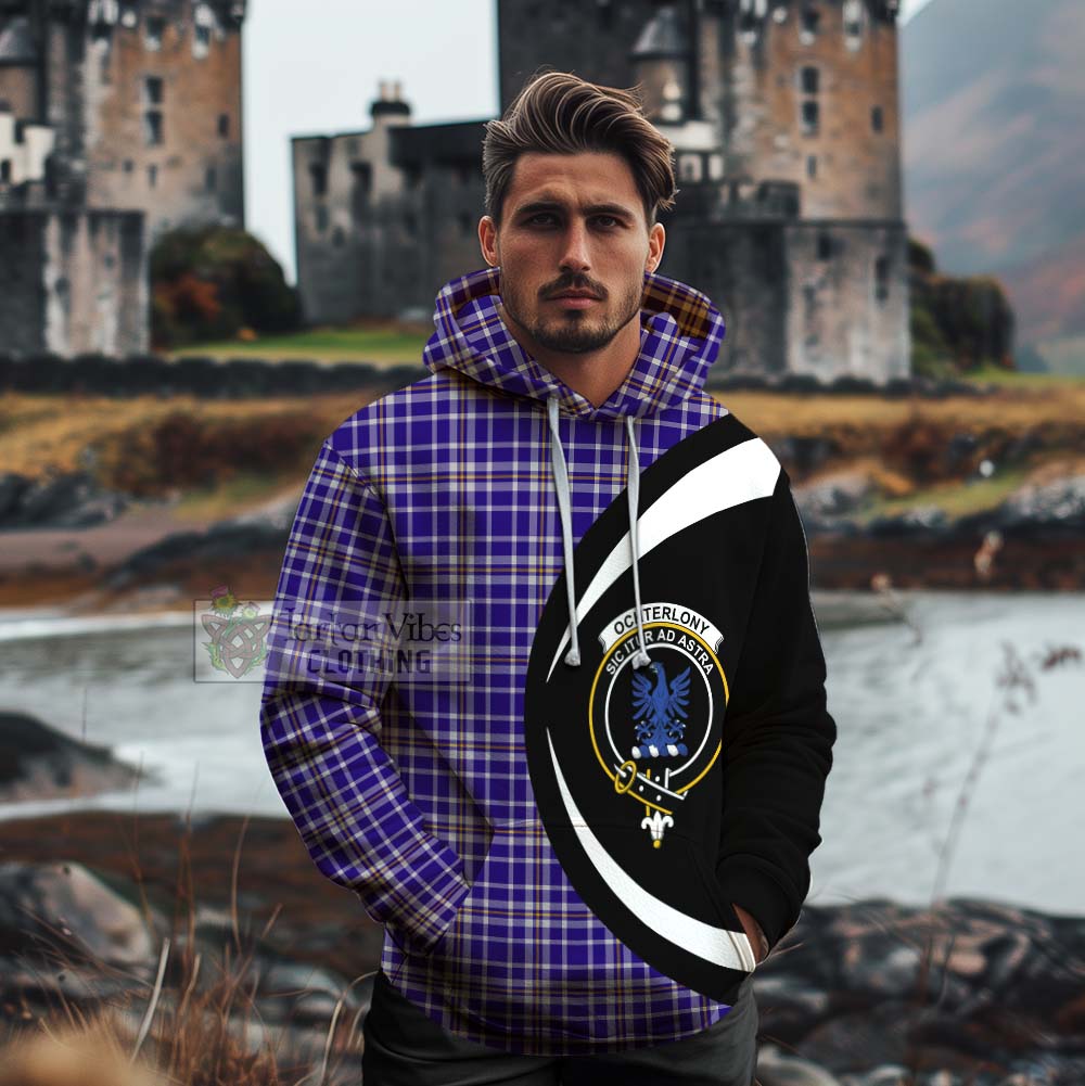 Ochterlony Tartan Cotton Hoodie with Family Crest Circle Style - Tartan Vibes Clothing