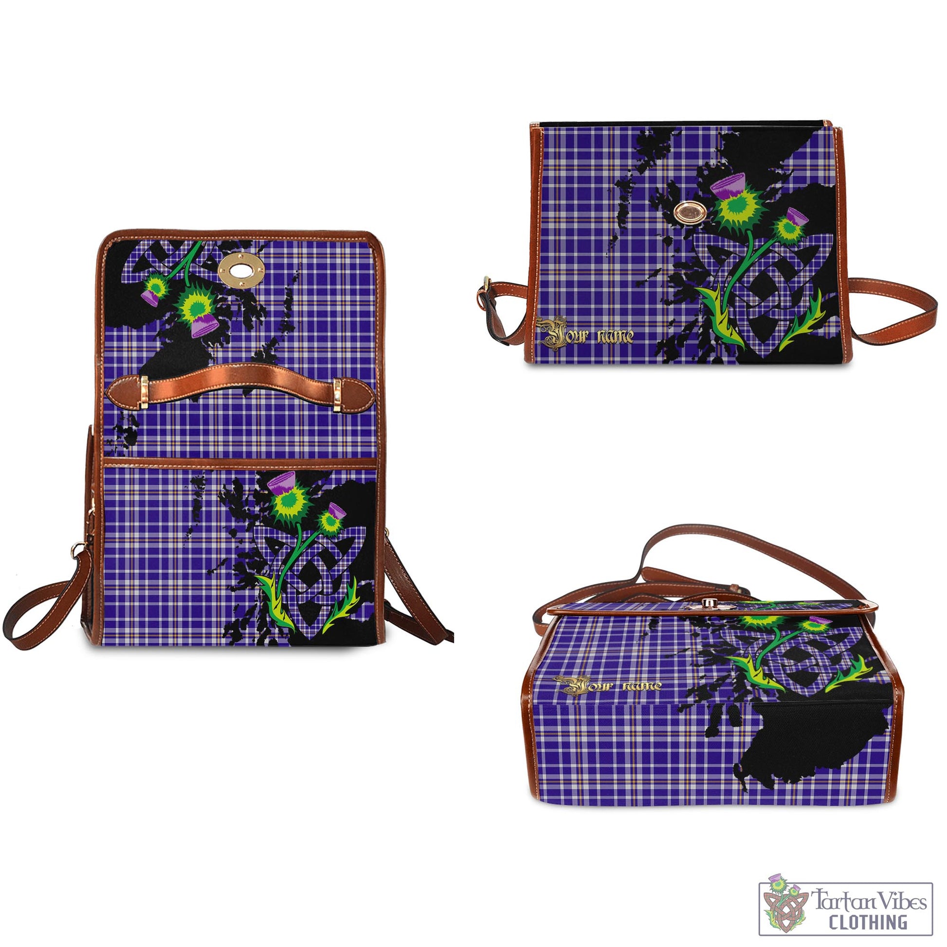 Tartan Vibes Clothing Ochterlony Tartan Waterproof Canvas Bag with Scotland Map and Thistle Celtic Accents