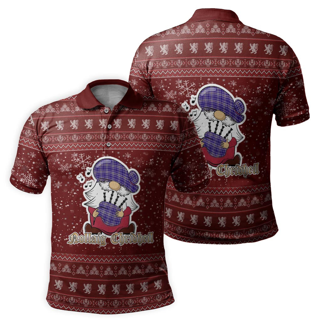 Ochterlony Clan Christmas Family Polo Shirt with Funny Gnome Playing Bagpipes - Tartanvibesclothing