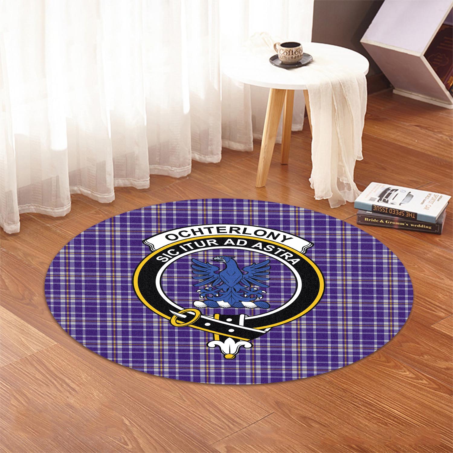 Ochterlony Tartan Round Rug with Family Crest - Tartan Vibes Clothing