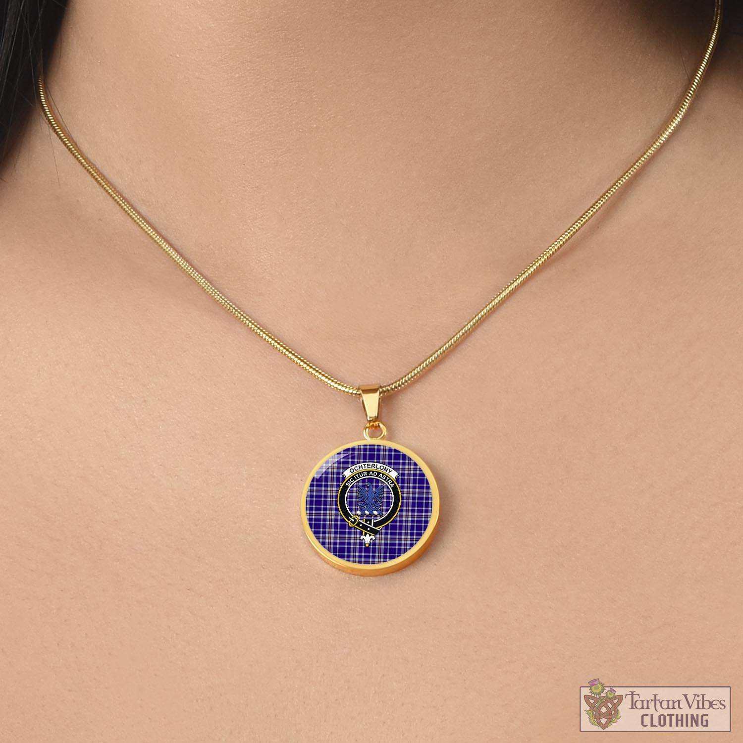 Ochterlony Tartan Circle Necklace with Family Crest - Tartan Vibes Clothing