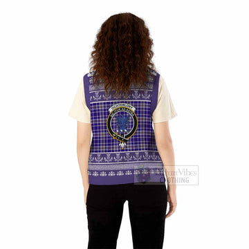 Ochterlony Clan Tartan Christmas Knitted V-Neck Vest with Family Crest