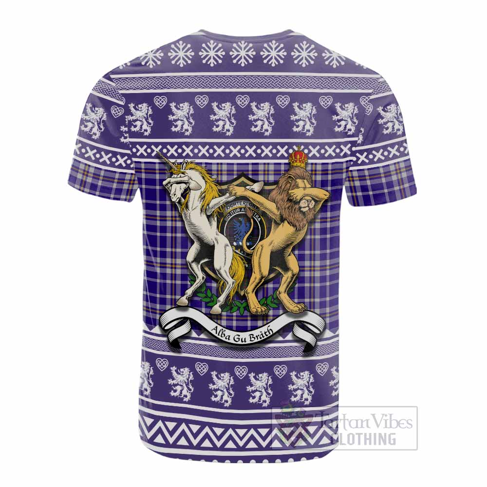 Ochterlony Clan Tartan Crest Christmas Cotton T-shirt Coat of Arms Funny Style - Tartan Vibes Clothing