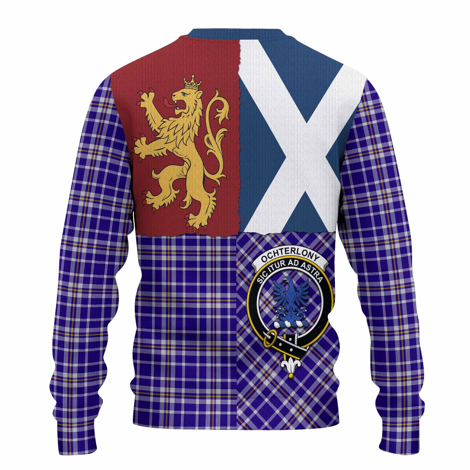 Ochterlony Crest Tartan Knitted Sweater with Lion Rampant Saltire Style