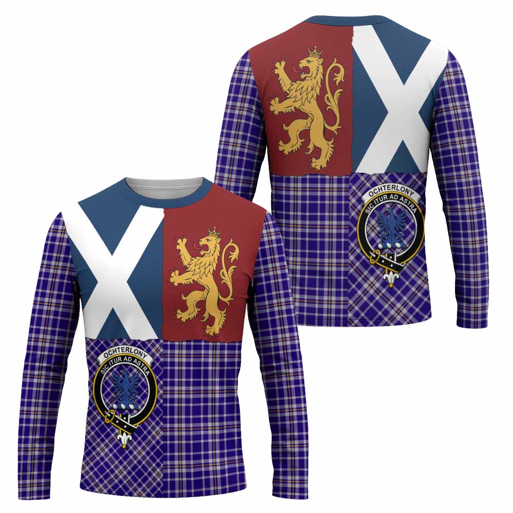 Ochterlony Crest Tartan Long Sleeve T-Shirt with Lion Rampant Saltire Style