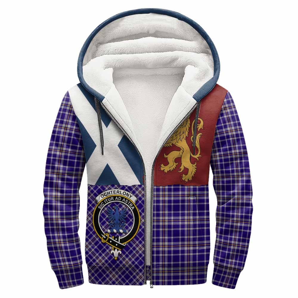 Ochterlony Crest Tartan Sherpa Hoodie with Lion Rampant Saltire Style