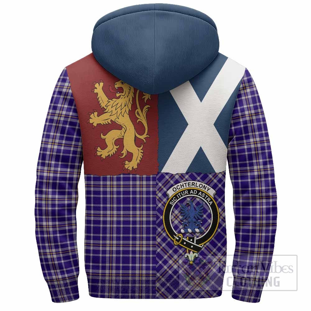 Ochterlony Crest Tartan Sherpa Hoodie with Lion Rampant Saltire Style