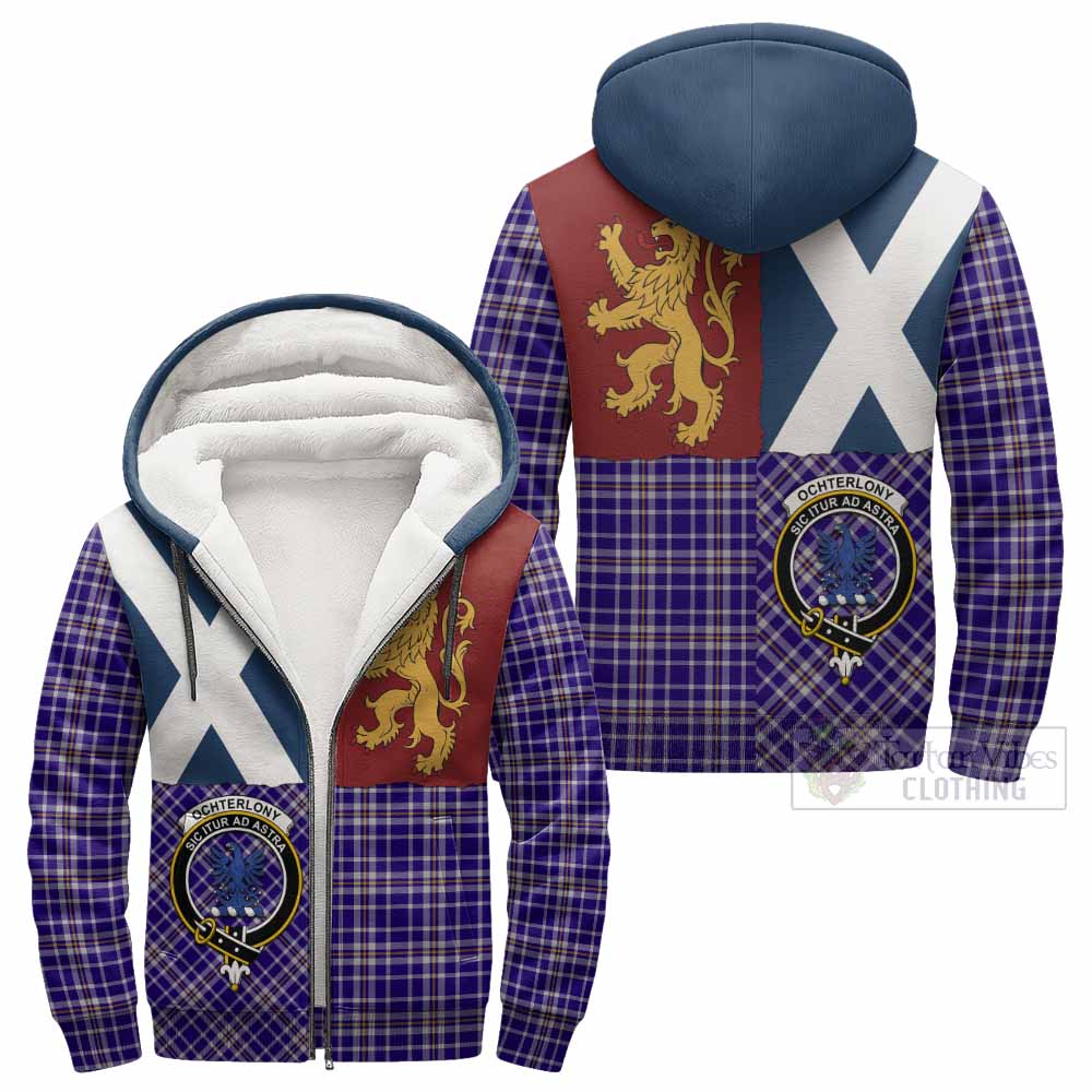 Ochterlony Crest Tartan Sherpa Hoodie with Lion Rampant Saltire Style