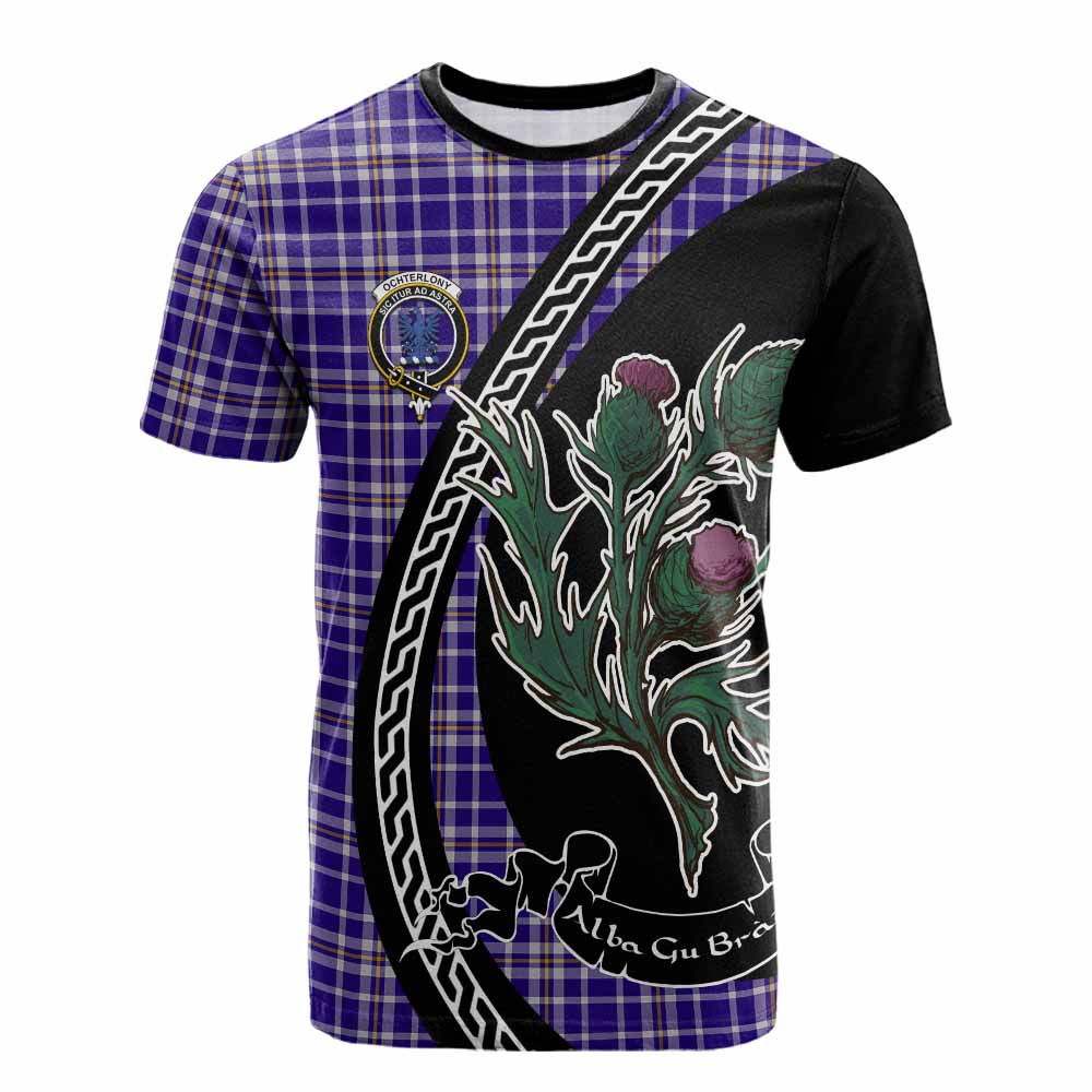 Ochterlony Family Crest Tartan Cotton T-shirt Alba Thistle Inspired - Tartan Vibes Clothing