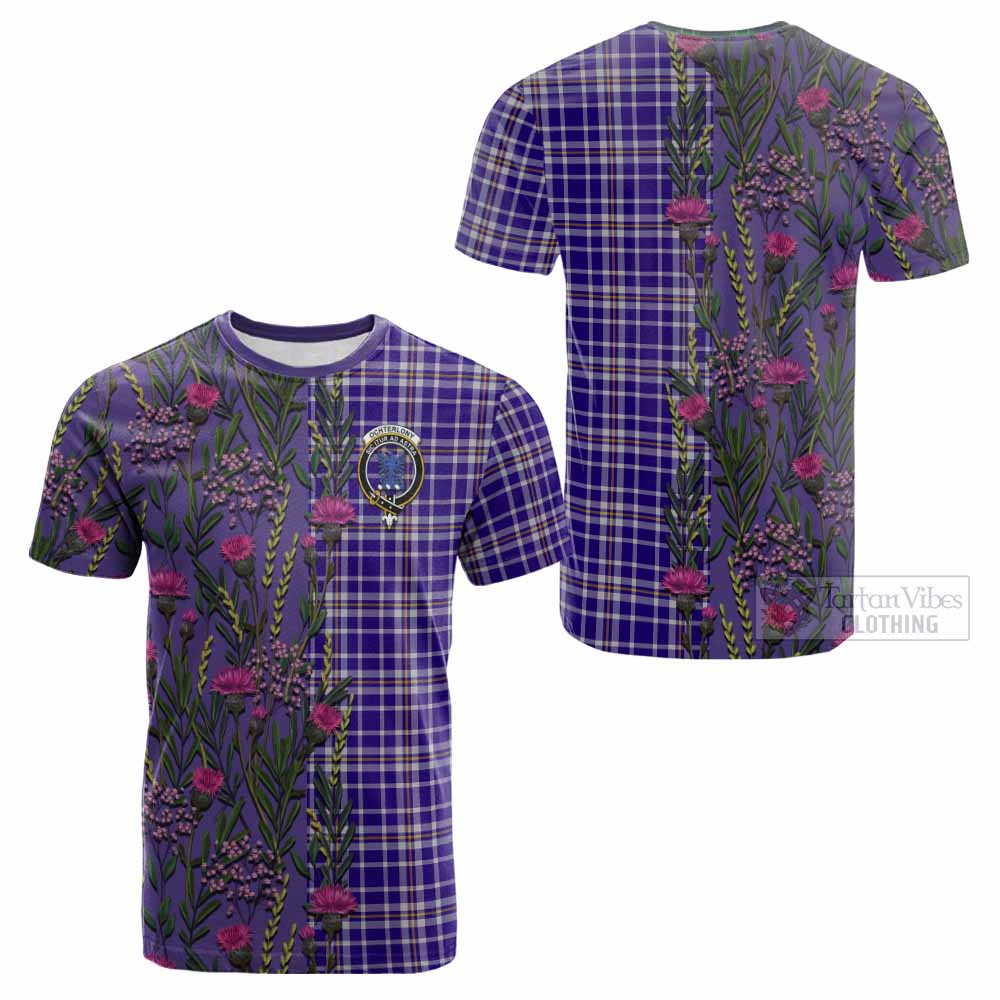 Ochterlony Family Crest Tartan Cotton T-shirt Scottish Thistle Flower Pattern Half Style - Tartan Vibes Clothing
