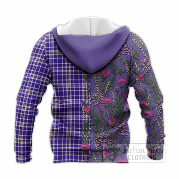 Ochterlony Family Crest Tartan Knitted Hoodie Scottish Thistle Flower Pattern Half Style - Tartan Vibes Clothing