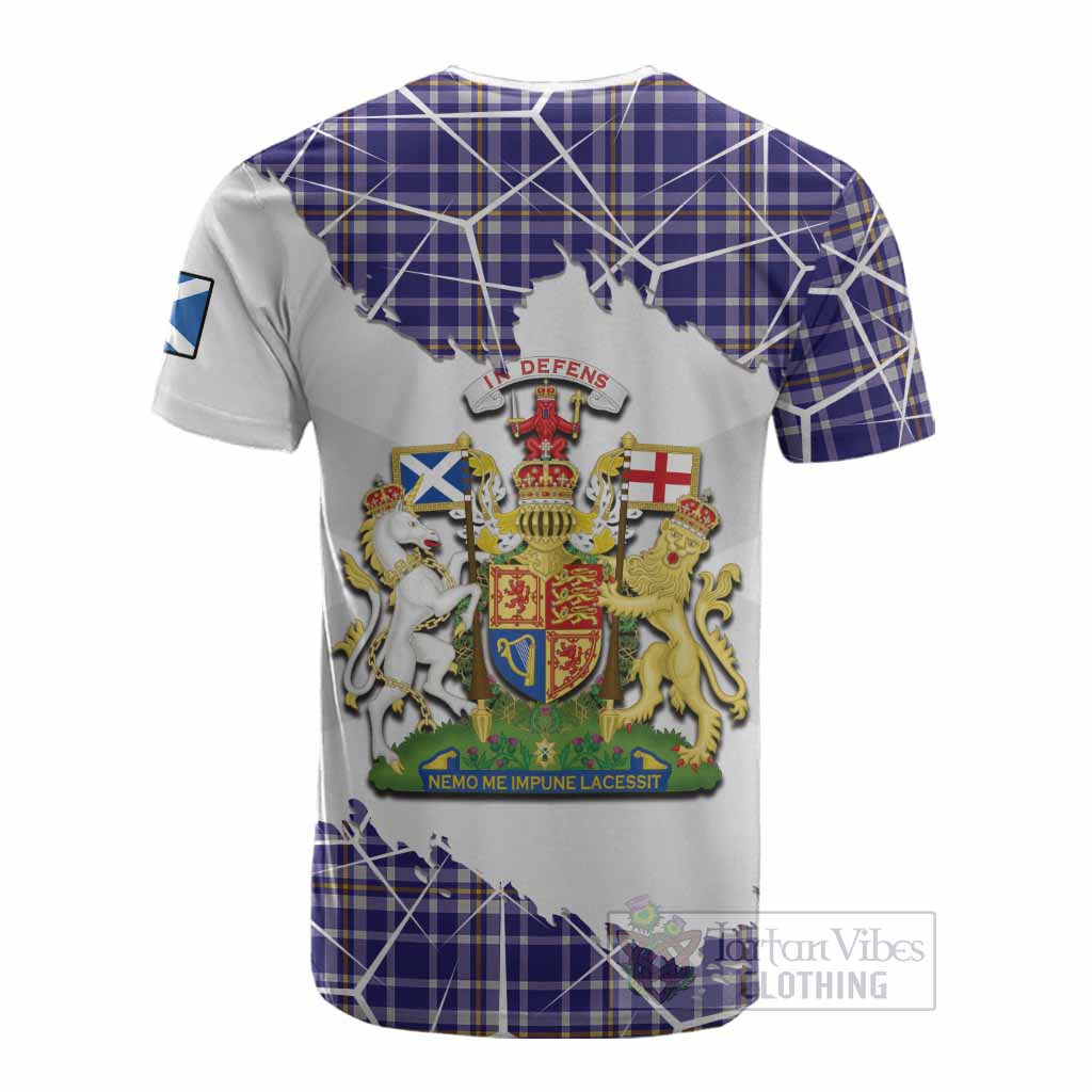 Ochterlony Tartan Cotton T-shirt with Family Crest and Lion Rampant Grunge Style