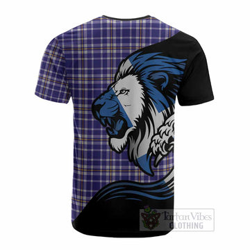 Ochterlony Tartan Crest Cotton T-shirt Scottish Golden Lions Wave Flow
