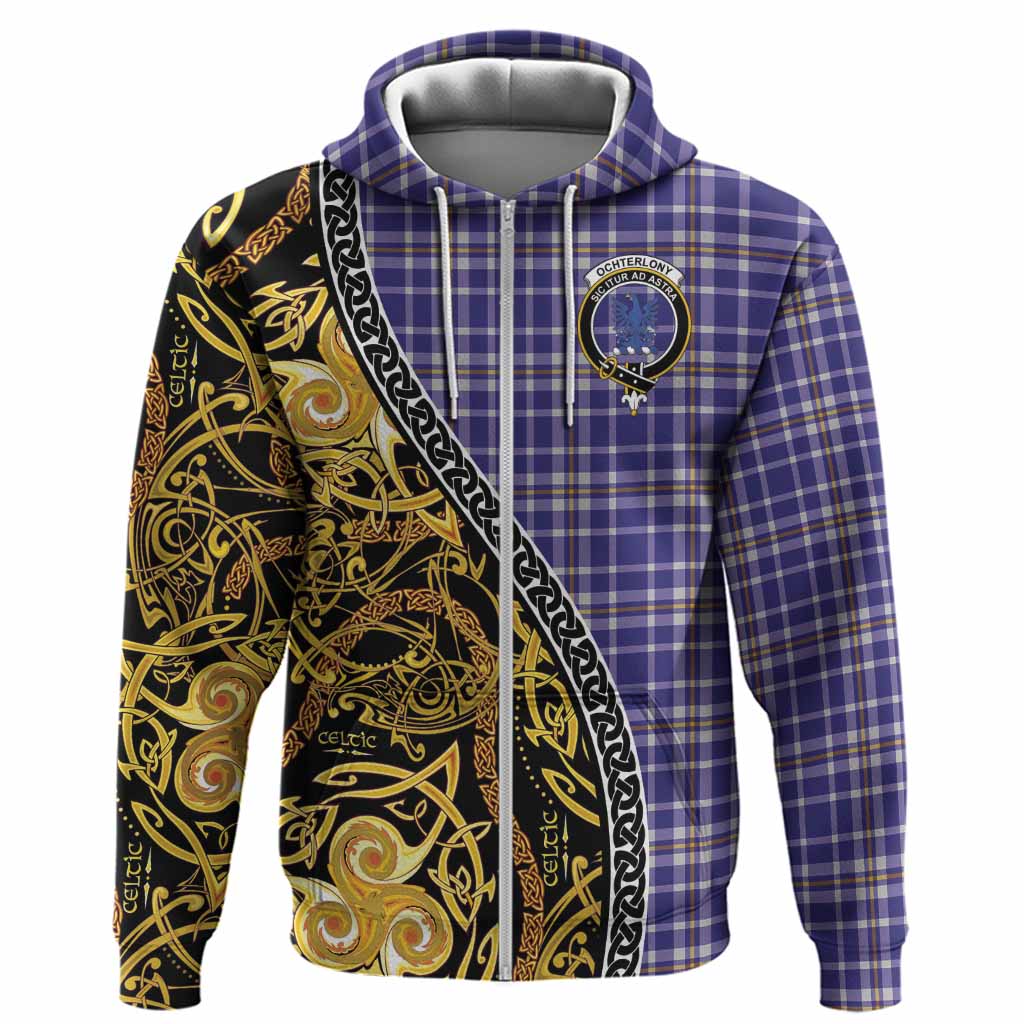 Ochterlony Tartan Crest Hoodie Celtic Knot and Triple Trickle Spiral Symbols