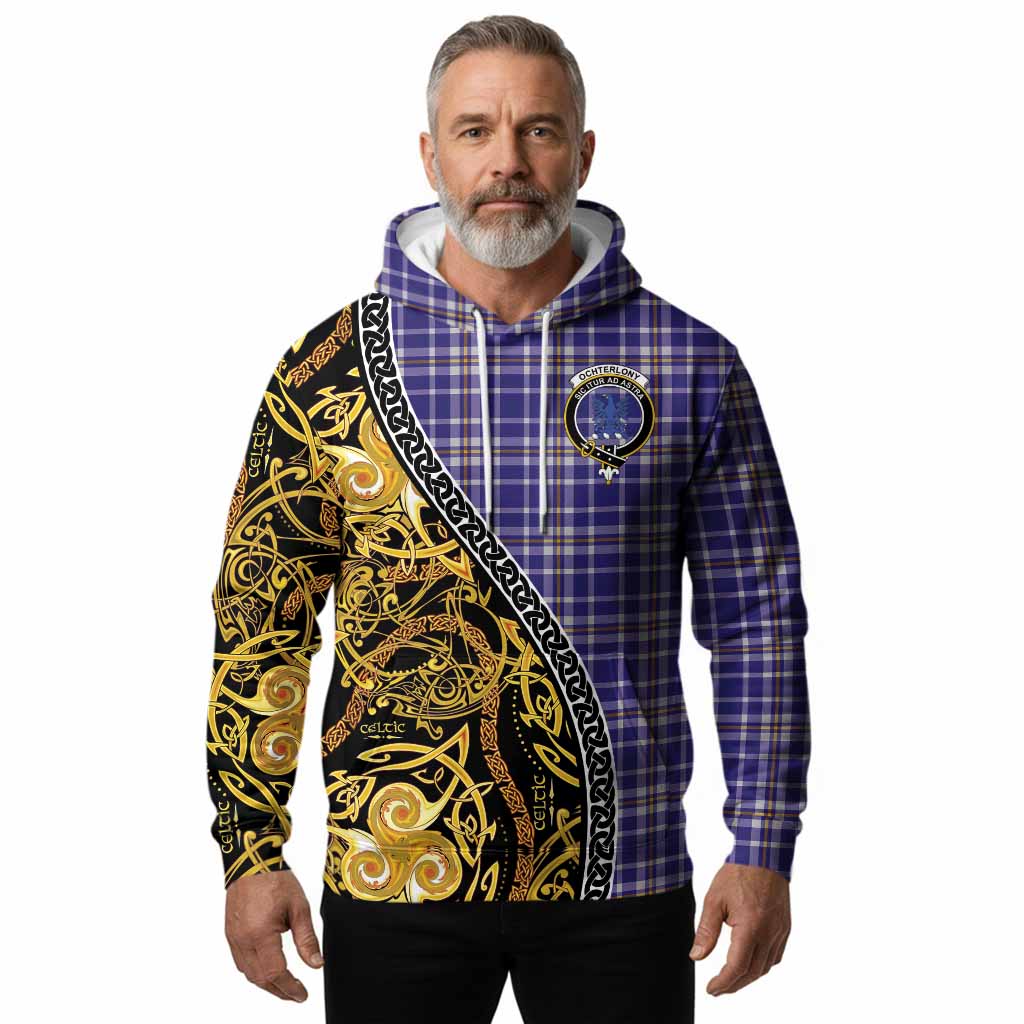 Ochterlony Tartan Crest Hoodie Celtic Knot and Triple Trickle Spiral Symbols